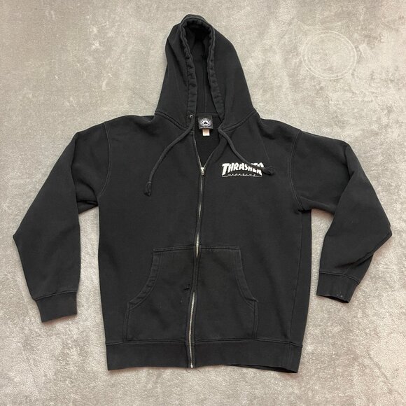 Thrasher Magazine LOGO ZIP UP Skateboard Hoodie BLACK size Medium - Picture 1 of 10